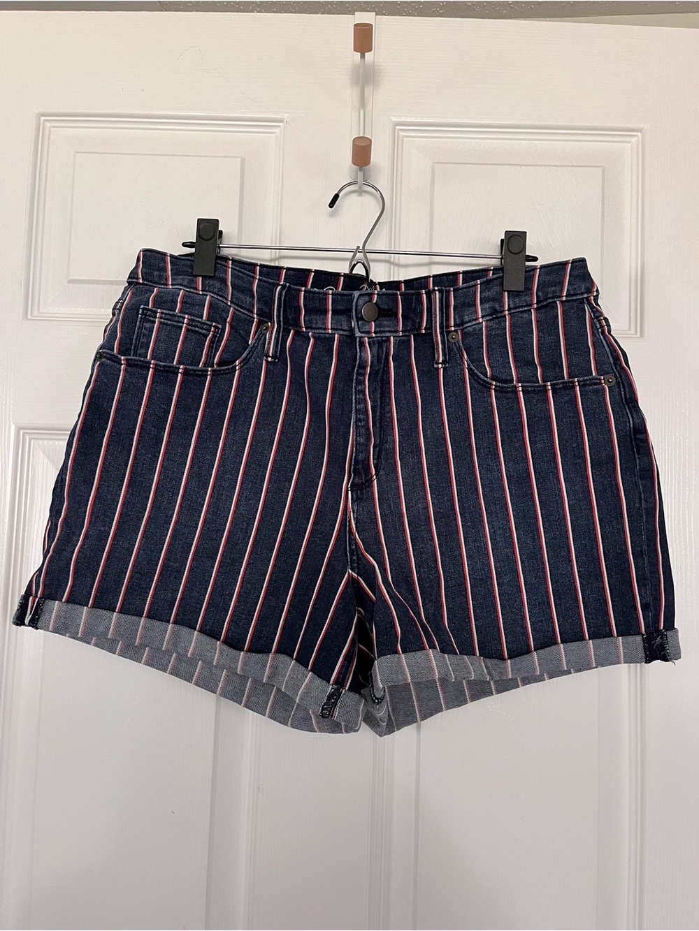 Striped Denim High-Rise Women's Shorts